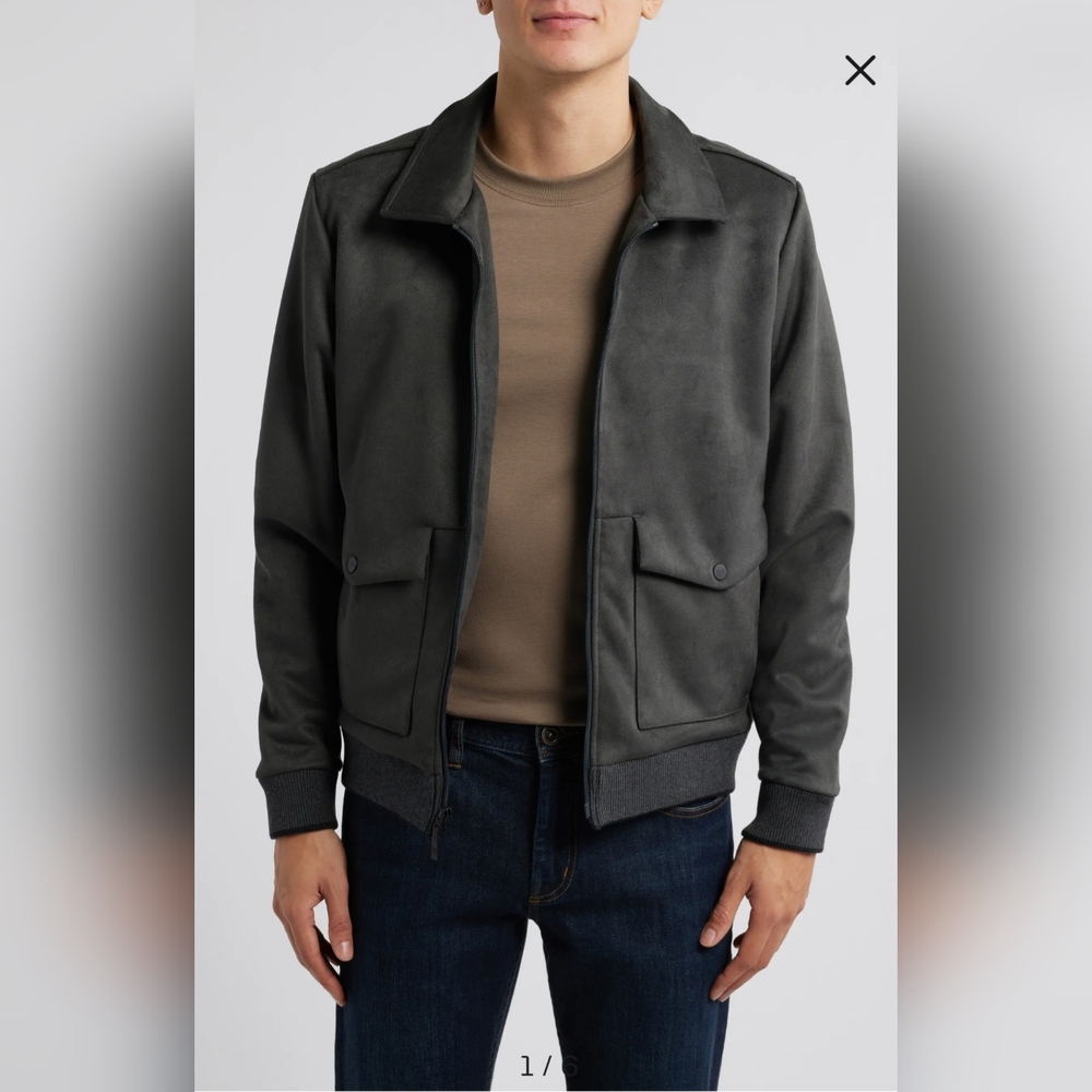 Robert Barakett Men's Charcoal Faux Suede‎ Pilot Jacket XL NWOT Bomber
